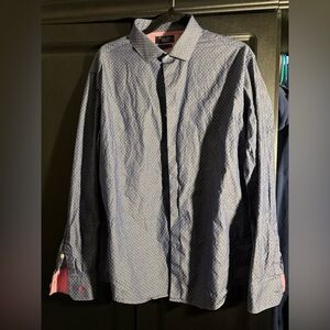 Men's Penguin Blue Button-Up Shirt 34/35 Red Inner Detail